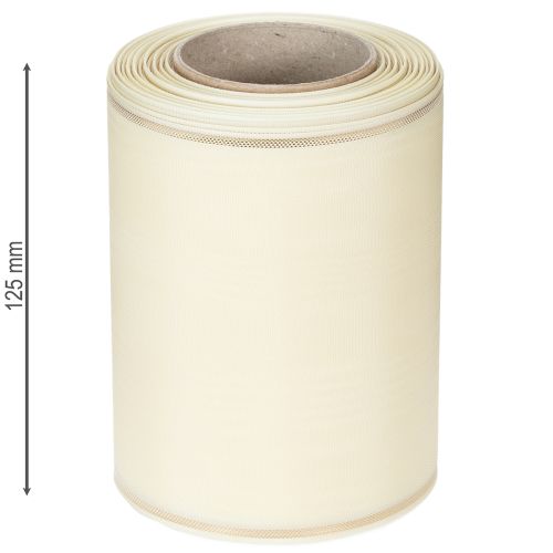 Itens Fita para guirlanda na cor creme com borda dourada, cetim superfino, 125 mm de largura, 25 m de comprimento - Impermeável, ideal para impressão digital e ecológica.