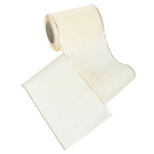 Itens Fita para guirlanda na cor creme com borda dourada, cetim superfino, 125 mm de largura, 25 m de comprimento - Impermeável, ideal para impressão digital e ecológica.