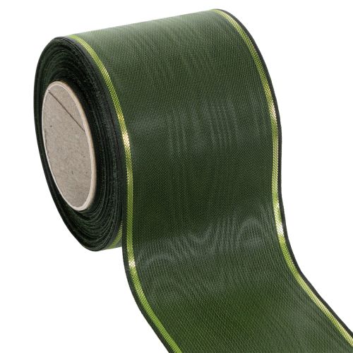 Floristik24 Fita para coroa de flores verde-escura com borda dourada, 75 mm de largura, 25 m de comprimento - Ideal para funerais e arranjos florais.