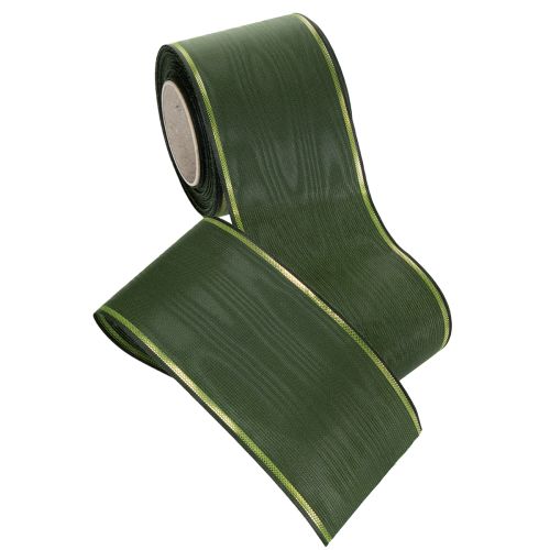 Itens Fita para coroa de flores verde-escura com borda dourada, 75 mm de largura, 25 m de comprimento - Ideal para funerais e arranjos florais.