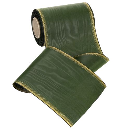 Itens Fita para guirlanda em moiré, 150 mm, verde-escura com borda em pérola dourada, trama tafetá, rolo de 25 m para decoração e arranjos.