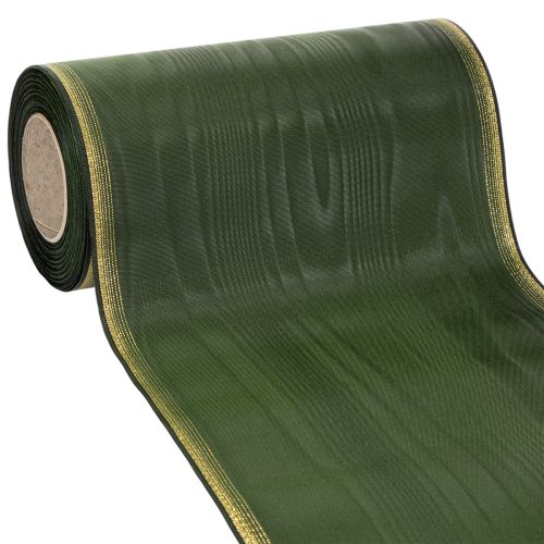 Floristik24 Fita decorativa em moiré verde-escura de 200 mm com borda perolada e trama de tafetá - fita decorativa para arranjos florais em celebrações e funerais, 25 m