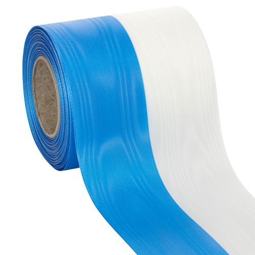 Itens Fita decorativa de tafetá azul e branca com efeito moiré para guirlandas, 100 mm.