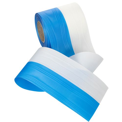 Itens Fita decorativa de tafetá azul e branca com efeito moiré para guirlandas, 100 mm.