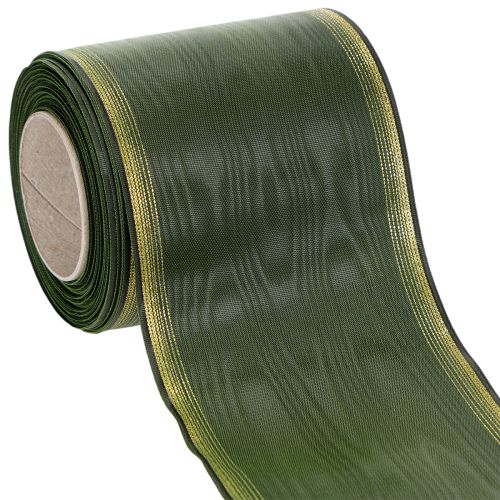 Floristik24 Fita decorativa para guirlanda em moiré verde escuro, 100 mm, fita de tafetá.