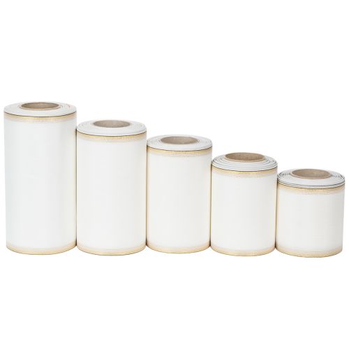 Floristik24 Fita branca moiré para coroa de flores com borda de pérolas douradas, fita floral para funerais, impermeável e ecológica.