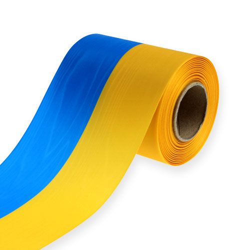 Floristik24 Coroa de fitas moiré azul-amarelo 125 mm