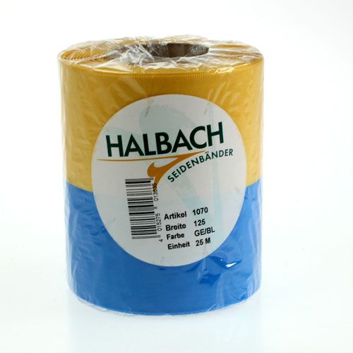 Floristik24 Coroa de fitas moiré azul-amarelo 125 mm
