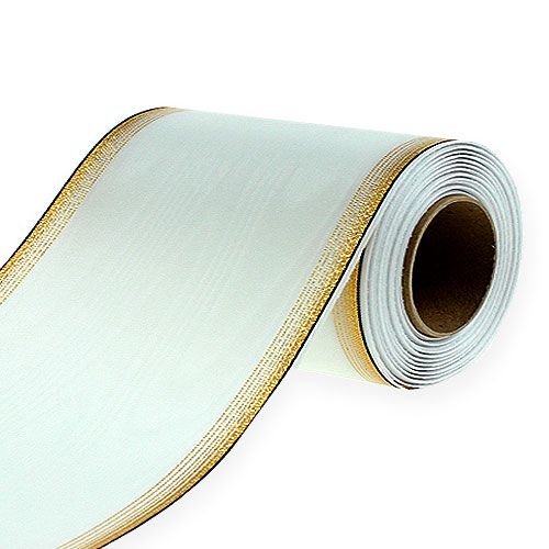 Floristik24 Fita para guirlanda Moiré 150mm, branca