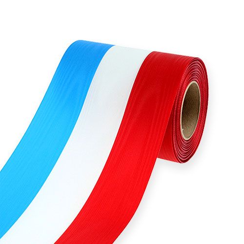 Floristik24 Coroa de fitas moiré azul-branco-vermelho 150 mm