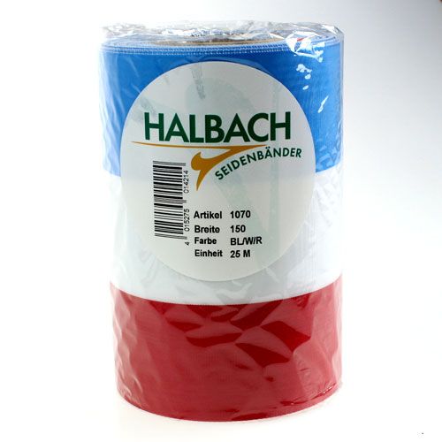 Floristik24 Coroa de fitas moiré azul-branco-vermelho 150 mm
