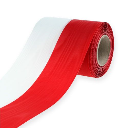 Floristik24 Coroa de fitas moiré branco-vermelho 100 mm