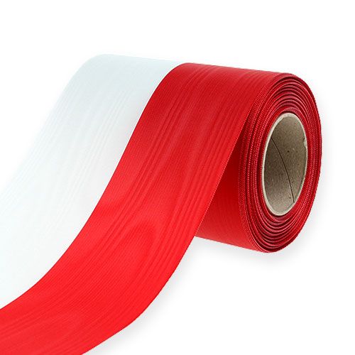 Coroa de fitas moiré branco-vermelho 125 mm
