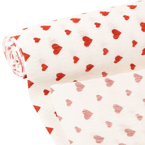 Itens Papel Crepom com Corações Crepe Florista Dia das Mães Vermelho, Branco 50×250cm