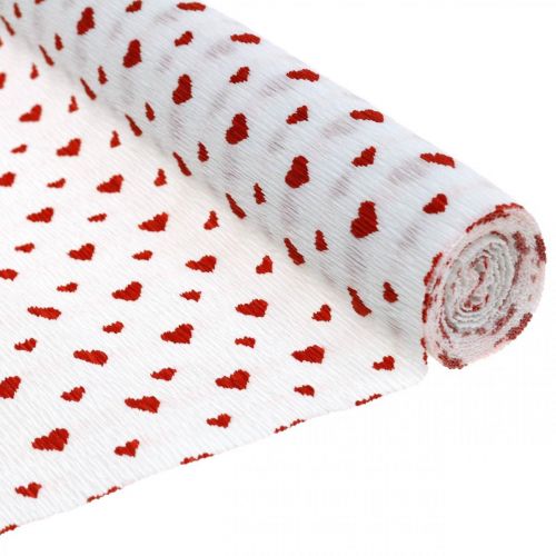 Papel Crepom com Corações Crepe Florista Dia das Mães Vermelho, Branco 50×250cm