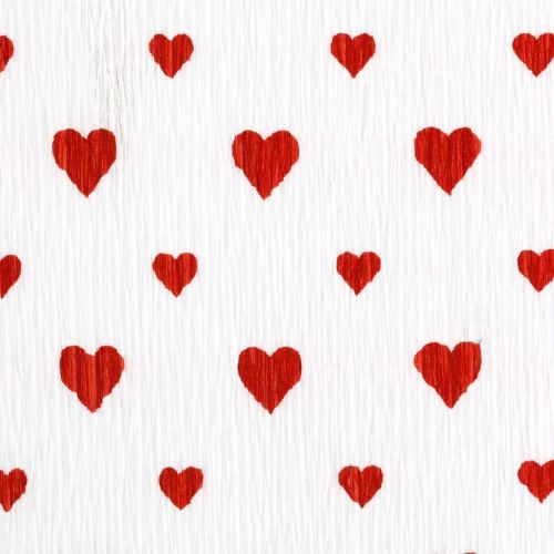 Papel Crepom com Corações Crepe Florista Dia das Mães Vermelho, Branco 50×250cm
