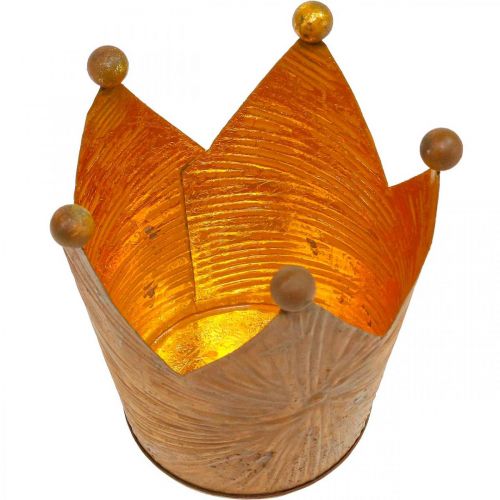 Floristik24 Suporte de luz de chá coroa decoração de metal com aparência de ouro ferrugem H11cm