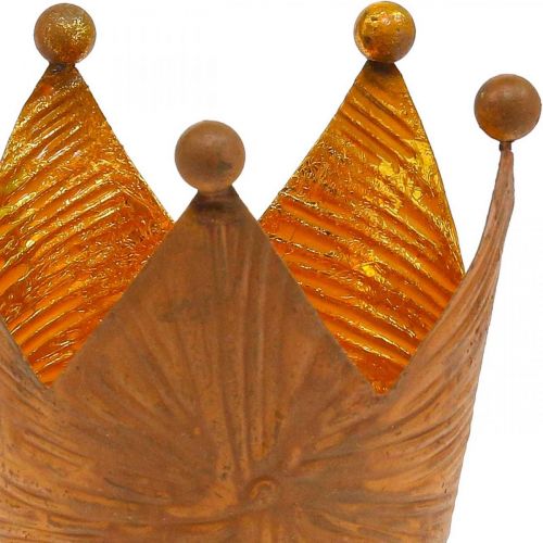 Floristik24 Suporte de luz de chá coroa decoração de metal com aparência de ouro ferrugem H10cm