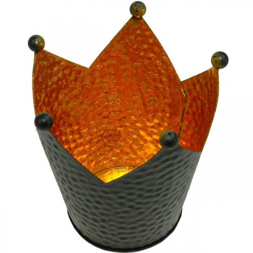 Floristik24 Suporte para velas de chá coroa decoração em metal ouro preto H11cm