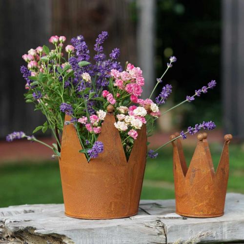 Floristik24 Coroa em metal com decoração ferrugem para plantio de pátina Ø10,5cm Alt.13,5cm