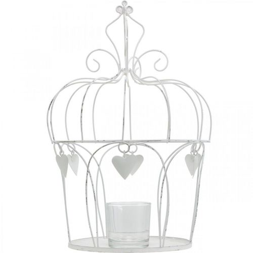 Itens Coroa com decoração de coração, porta-velas, shabby chic branco Ø19cm Alt.28,5cm