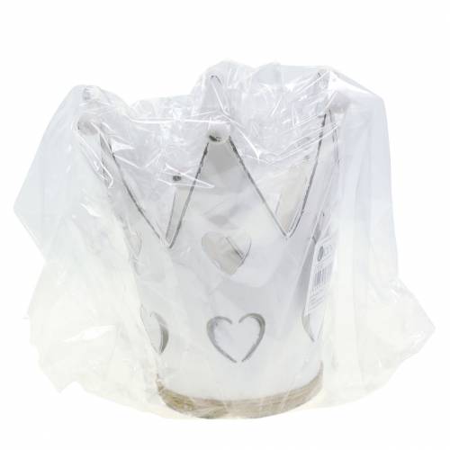 Floristik24 Coroa de pote de zinco lavado branco Ø12/14cm 2pcs