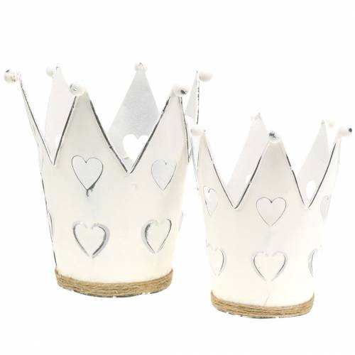 Floristik24 Coroa de pote de zinco lavado branco Ø12/14cm 2pcs