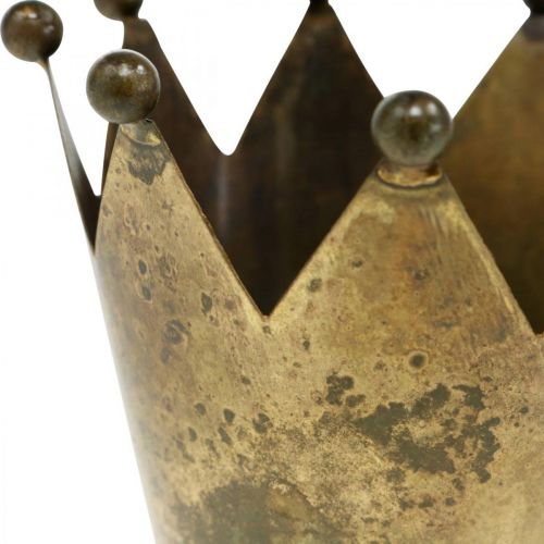 Floristik24 Porta-velas de latão estilo antigo em metal coroa Ø10cm Alt.8cm