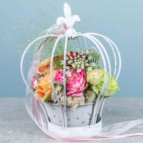 Floristik24 Coroa com casca de metal decoração branca Alt.26cm