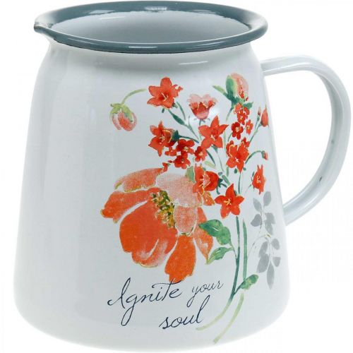 Floristik24 Jarro decorativo com rosas silvestres, jarro de esmalte, vaso de metal estilo vintage Alt.12,5cm