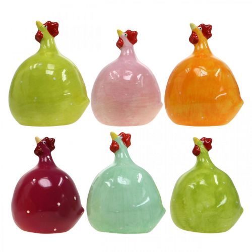 Floristik24 Frango Decorativo Cerâmica, Frango Engraçado Decoração de Páscoa H10,5cm Variado 6pcs