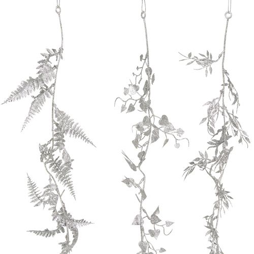 Floristik24 Guirlanda artificial com glitter prateado guirlanda de folhas de samambaia 180 cm 3 unidades