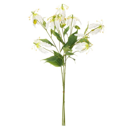 Flor artificial Gloriosa, branca e amarela, elegante ramo florido para decoração, 80 cm, 3 peças. | Floristik24.pt