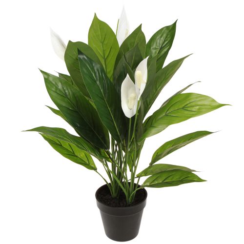 Itens Planta em vaso artificial folha única lírio da paz verde branco 55cm