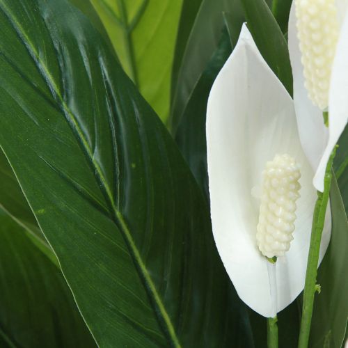 Itens Planta em vaso artificial folha única lírio da paz verde branco 55cm