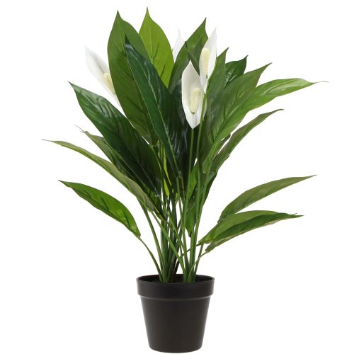 Itens Planta em vaso artificial folha única lírio da paz verde branco 55cm