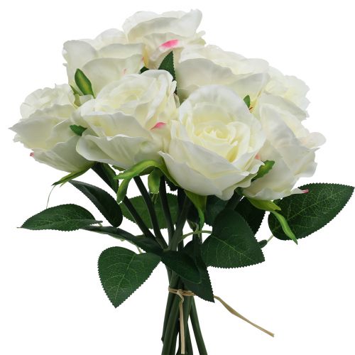 Floristik24 Rosas artificiais em buquê branco 30 cm 8 unidades