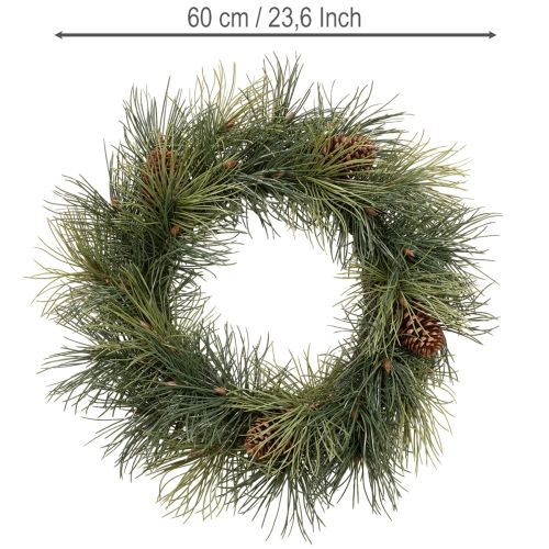 Coroa artificial de ramos de pinheiro com pinhas, 60 cm | Floristik24.pt