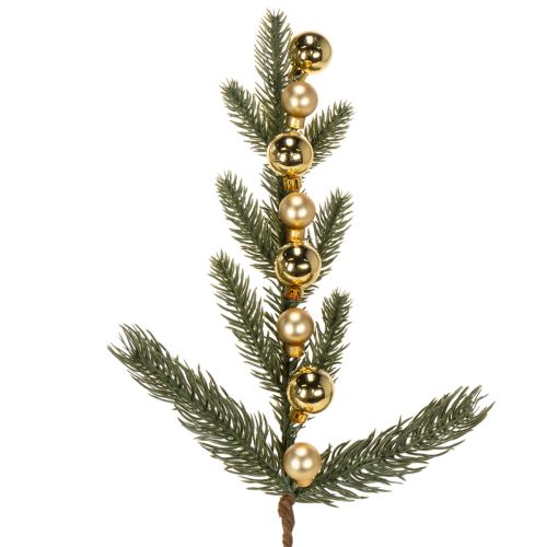 Ramo de pinheiro artificial com mini enfeites de Natal dourados, 46 cm, 2 peças