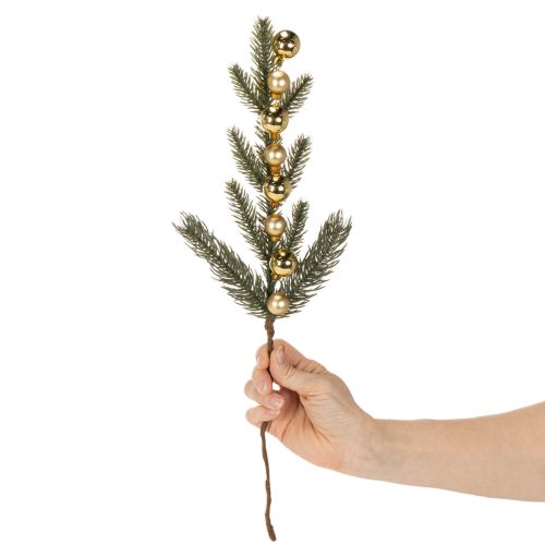 Ramo de pinheiro artificial com mini enfeites de Natal dourados, 46 cm, 2 peças | Floristik24.pt