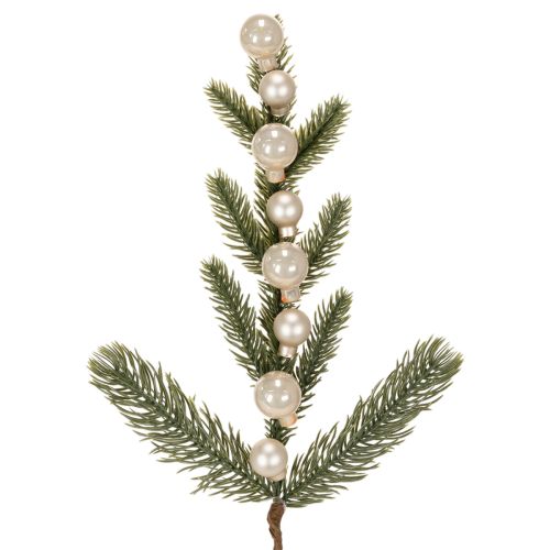 Ramo de pinheiro artificial com mini bolas de Natal brancas, 46 cm, 2 peças
