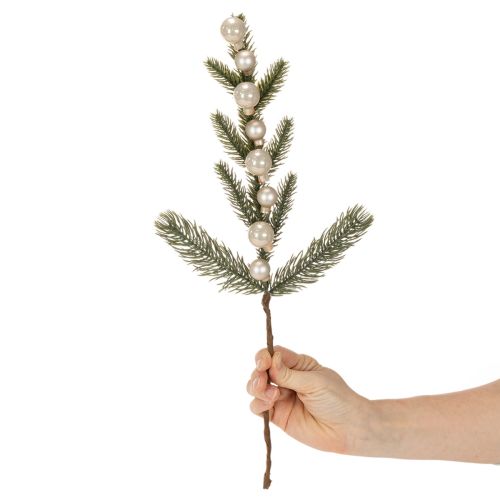 Ramo de pinheiro artificial com mini bolas de Natal brancas, 46 cm, 2 peças | Floristik24.pt