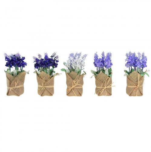 Lavanda artificial flor artificial lavanda em saco de juta branco/roxo/azul 17cm 5 unidades