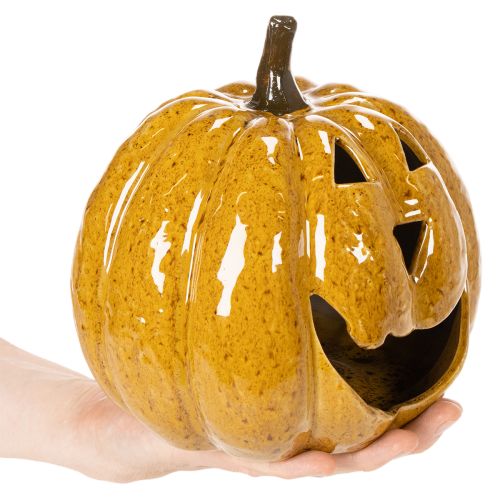 Abóbora de cerâmica com rosto, decoração LED, Halloween, 19 cm | Floristik24.pt