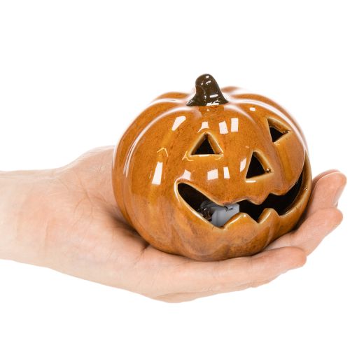 Abóbora de cerâmica com LED para decoração de Halloween (pequena, 10 cm) | Floristik24.pt