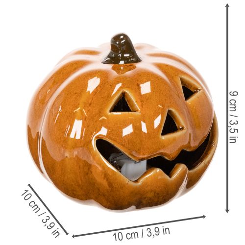 Abóbora de cerâmica com LED para decoração de Halloween (pequena, 10 cm) | Floristik24.pt