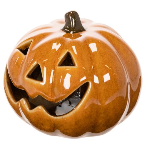 Abóbora de cerâmica com LED para decoração de Halloween (pequena, 10 cm) | Floristik24.pt