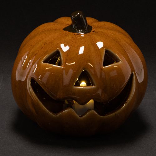 Abóbora de cerâmica com LED para decoração de Halloween (pequena, 10 cm) | Floristik24.pt