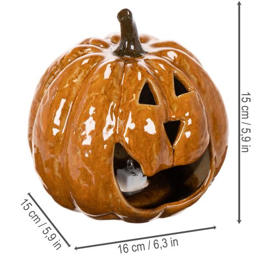 Abóbora de cerâmica decorativa de Halloween com LED, 15 cm | Floristik24.pt