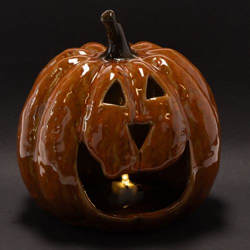 Abóbora de cerâmica decorativa de Halloween com LED, 15 cm | Floristik24.pt